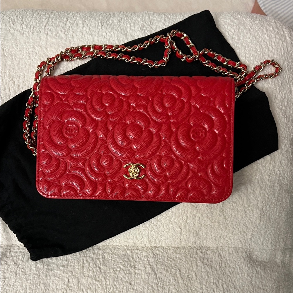 Chanel Red Camelia Embossed Crossbody Bag - Picture 5 of 7